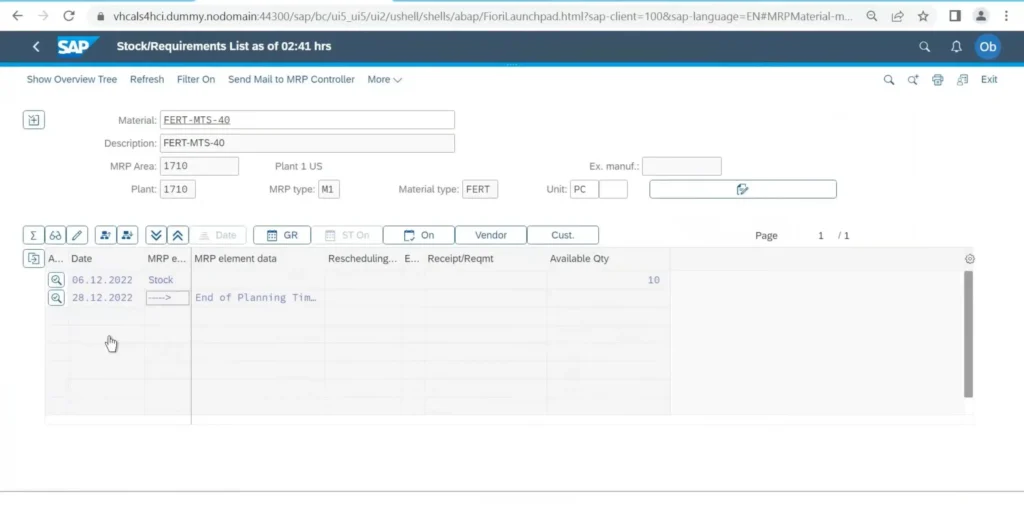 dashboard material requirement planning
